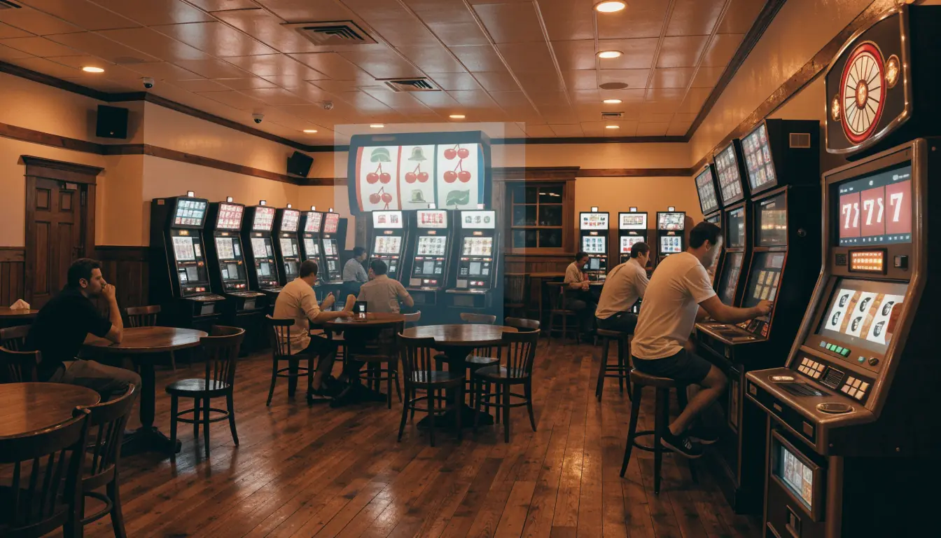 Australian pub with pokies and digital slot overlay