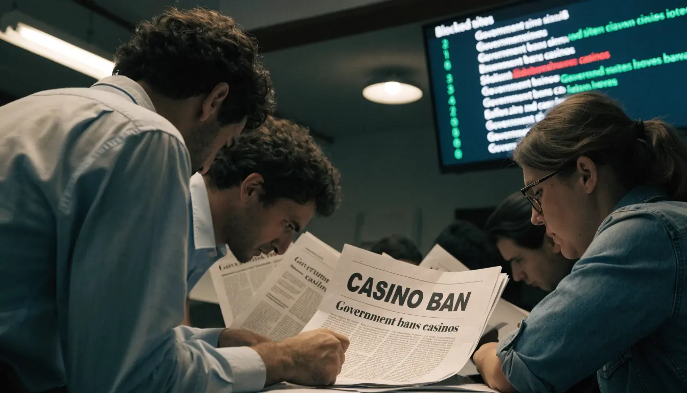 Australian journalists reviewing casino ban headlines